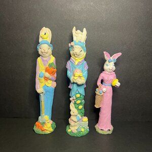 Vintage 1990s Lot of 3 Decorative Resin Easter Bunny Pencil Rabbit Figurines